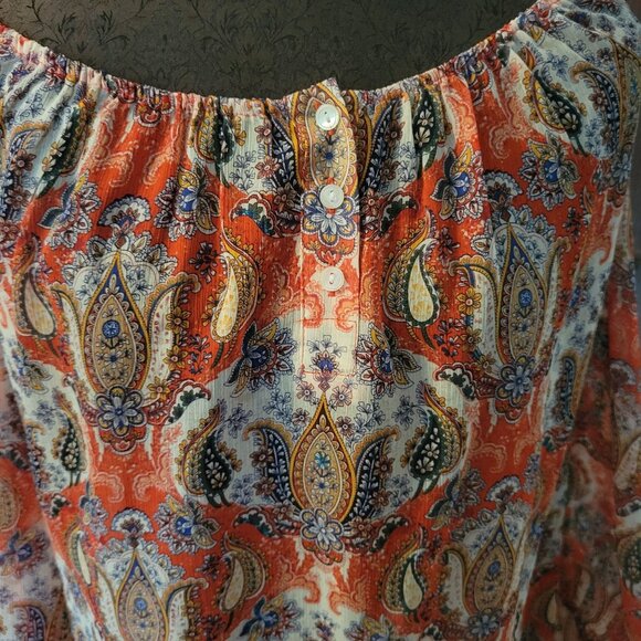 Liz Claiborne Womens Paisley Print Off-Shoulder Blouse 3/4 Sleeve 1x - Picture 2 of 7